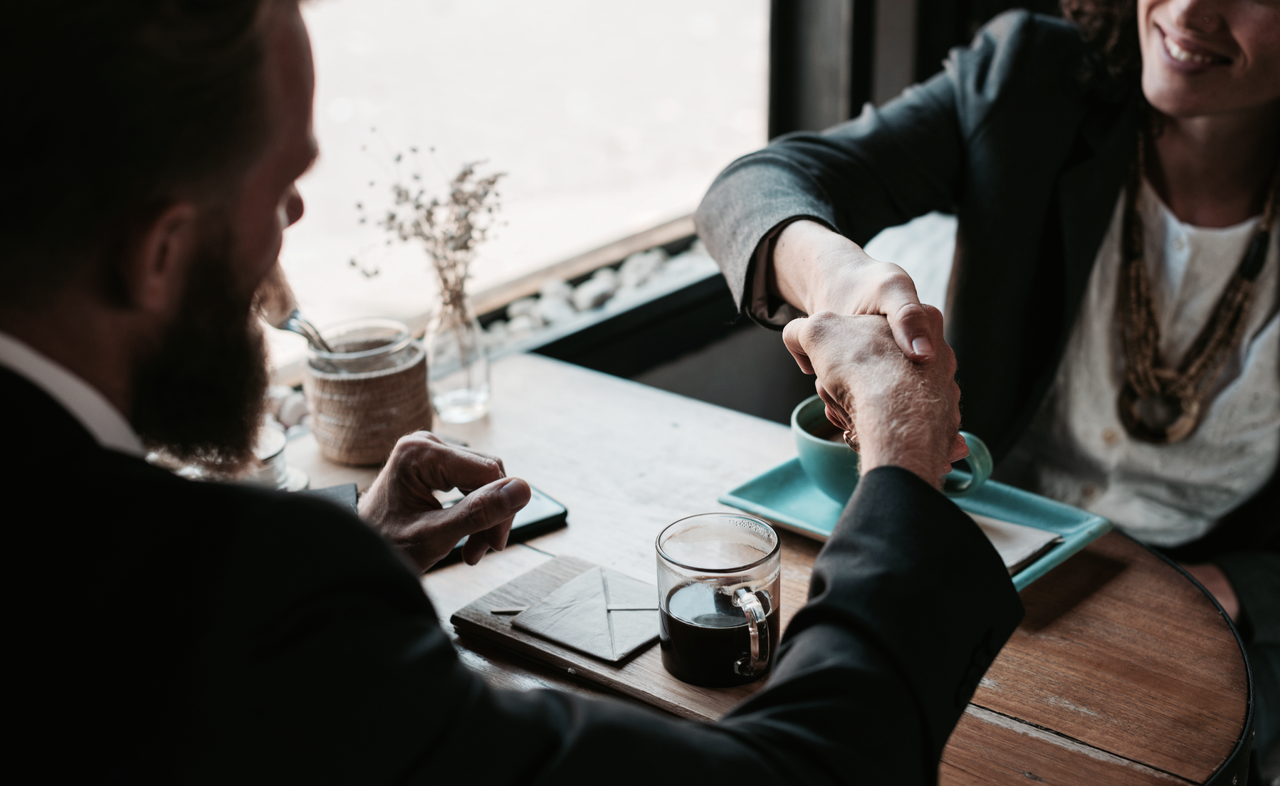 handshake, startup, tech company, hiring, career, coffee, job offer