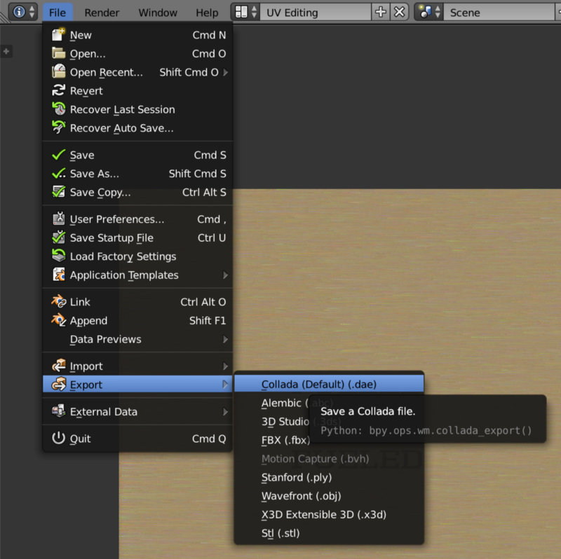 Exporting through Blender dae models scenekit