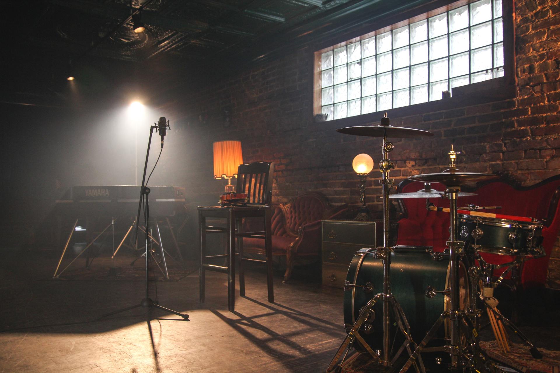 band set up in a bar