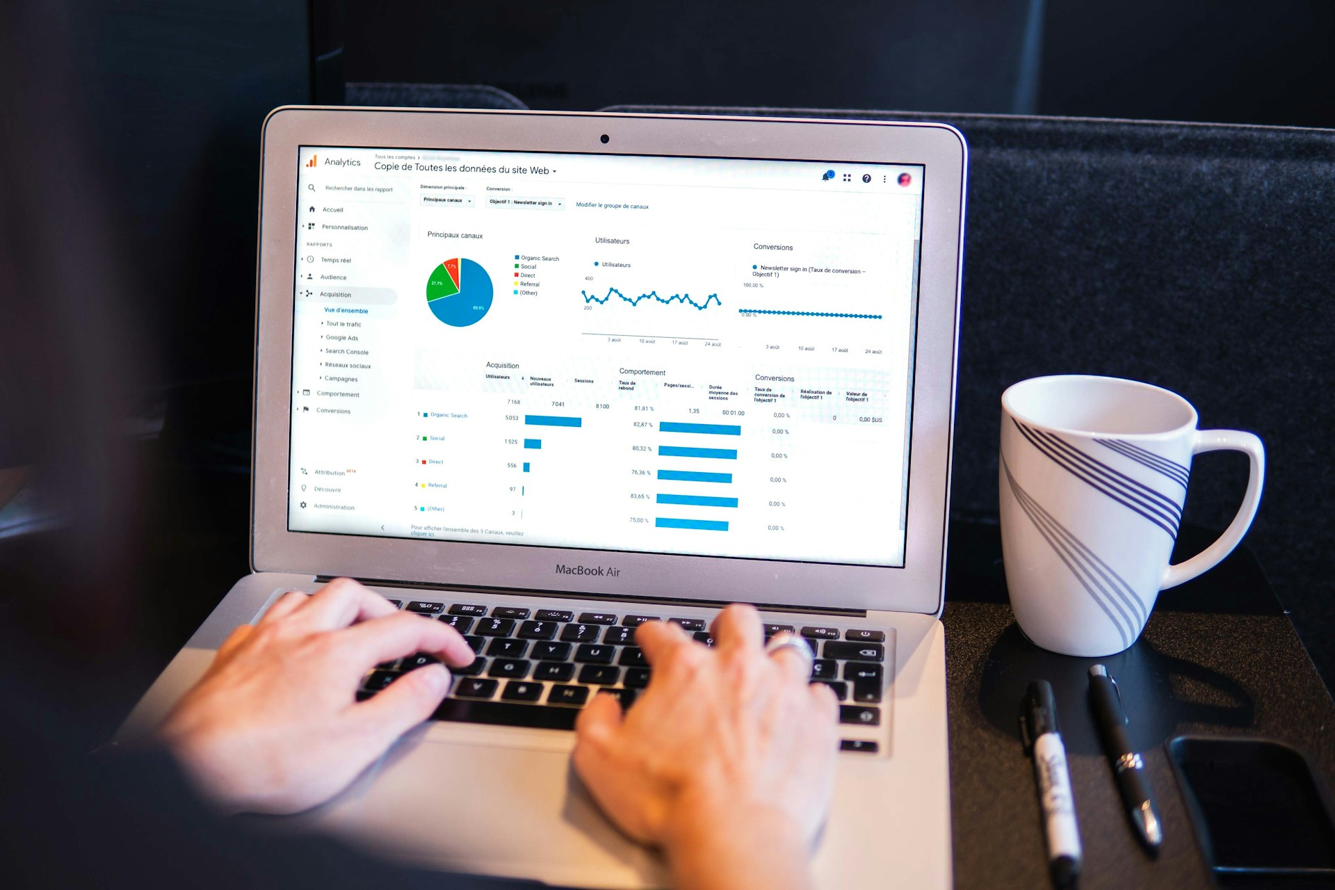 A laptop user browsing google analytics