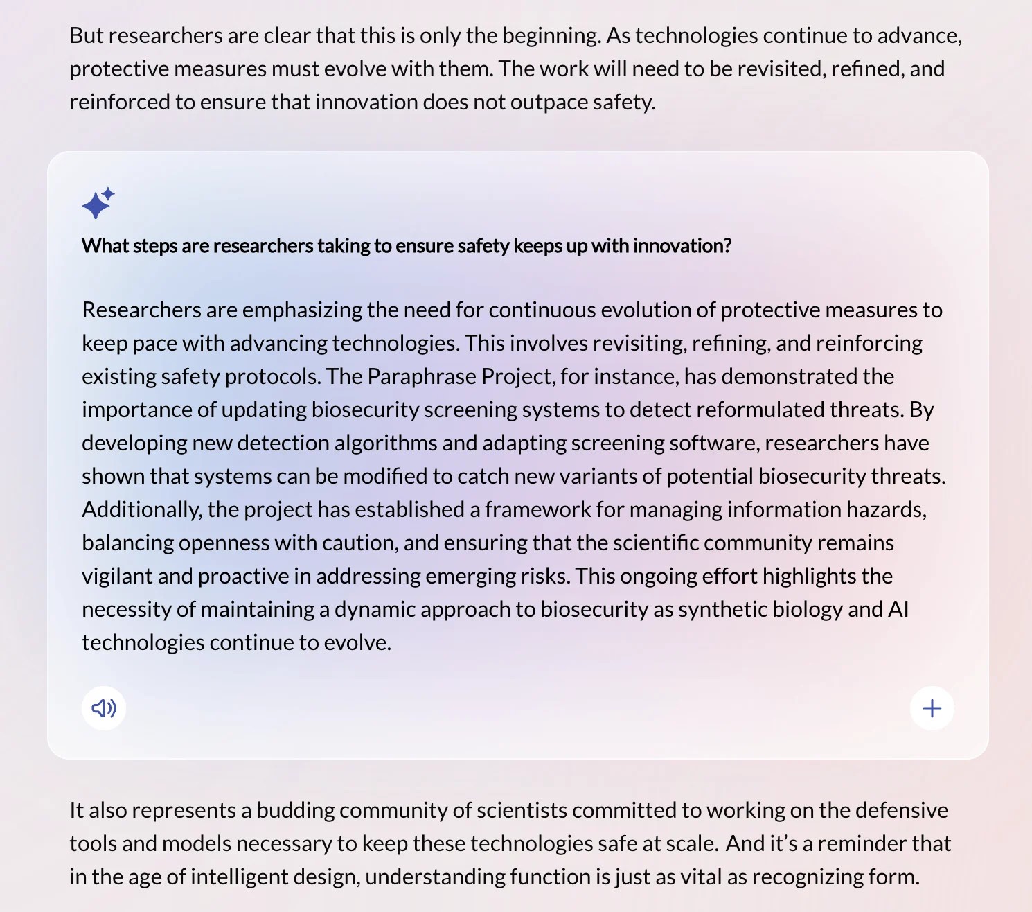 An AI exploration interface built into a website