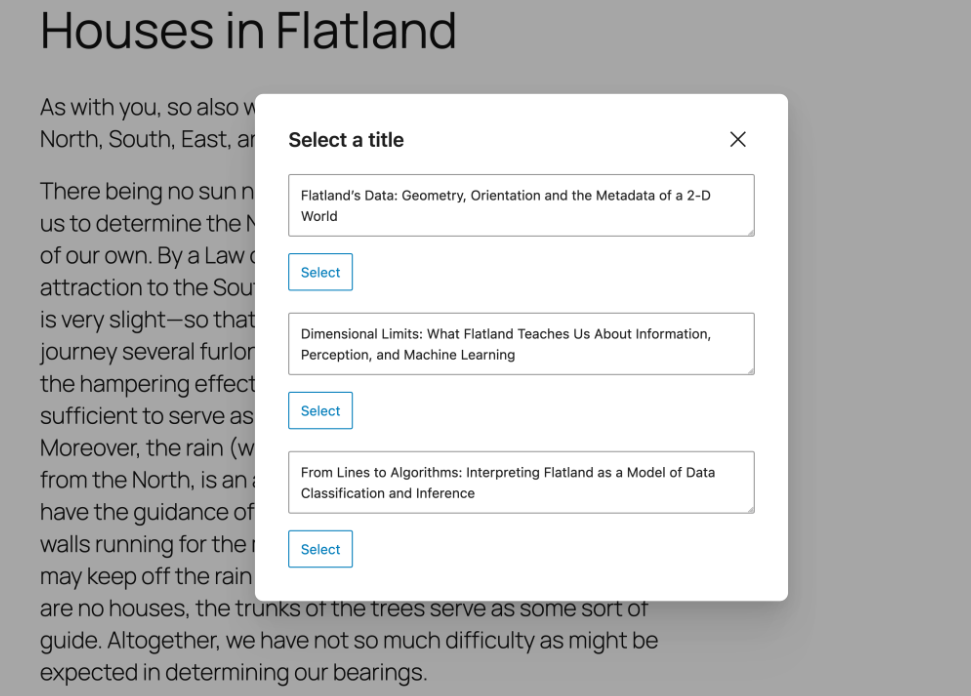 An example of the Title Generation feature, showing three different options for a blog post title.