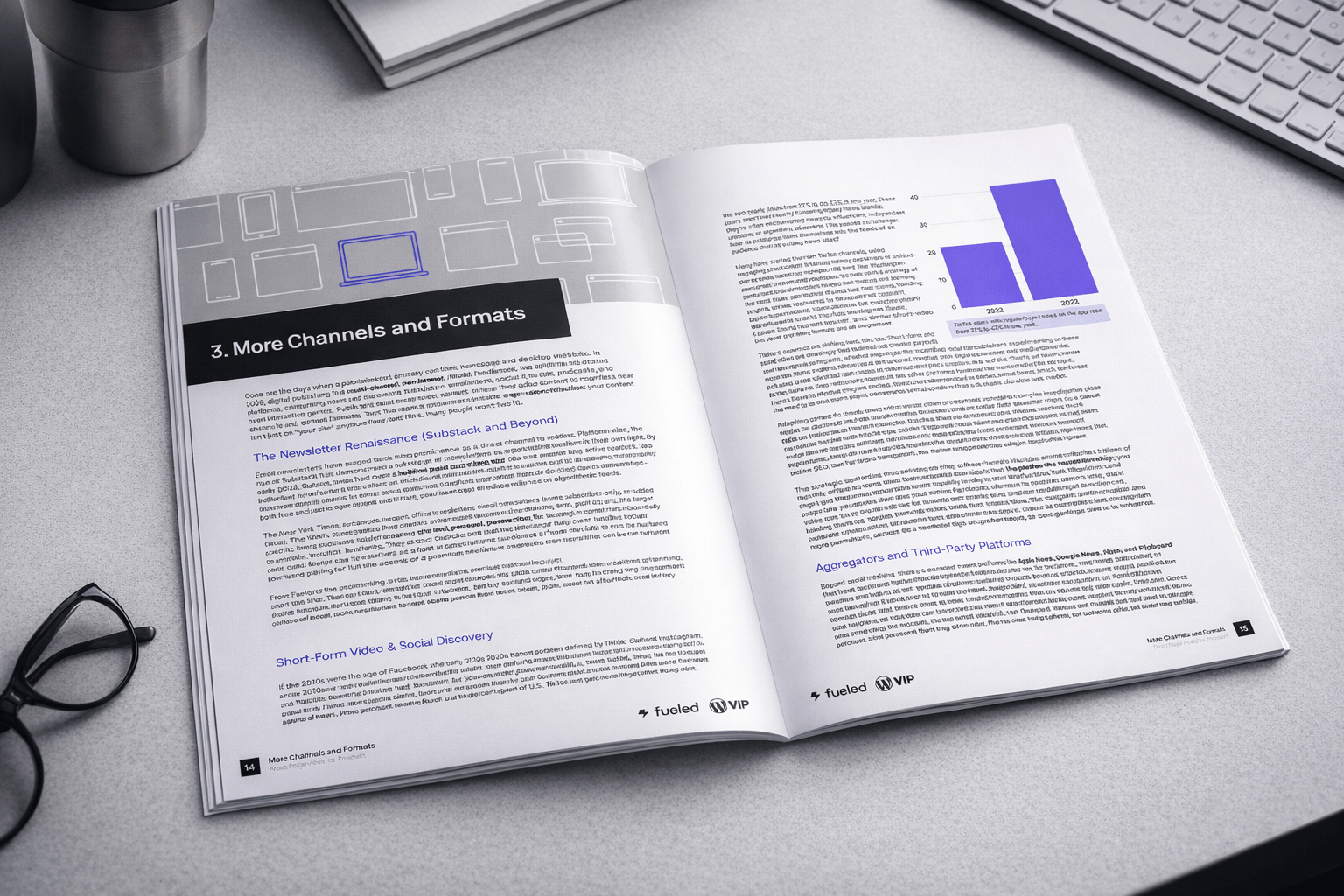 The white paper lays on a desk, open and showing the inside pages.