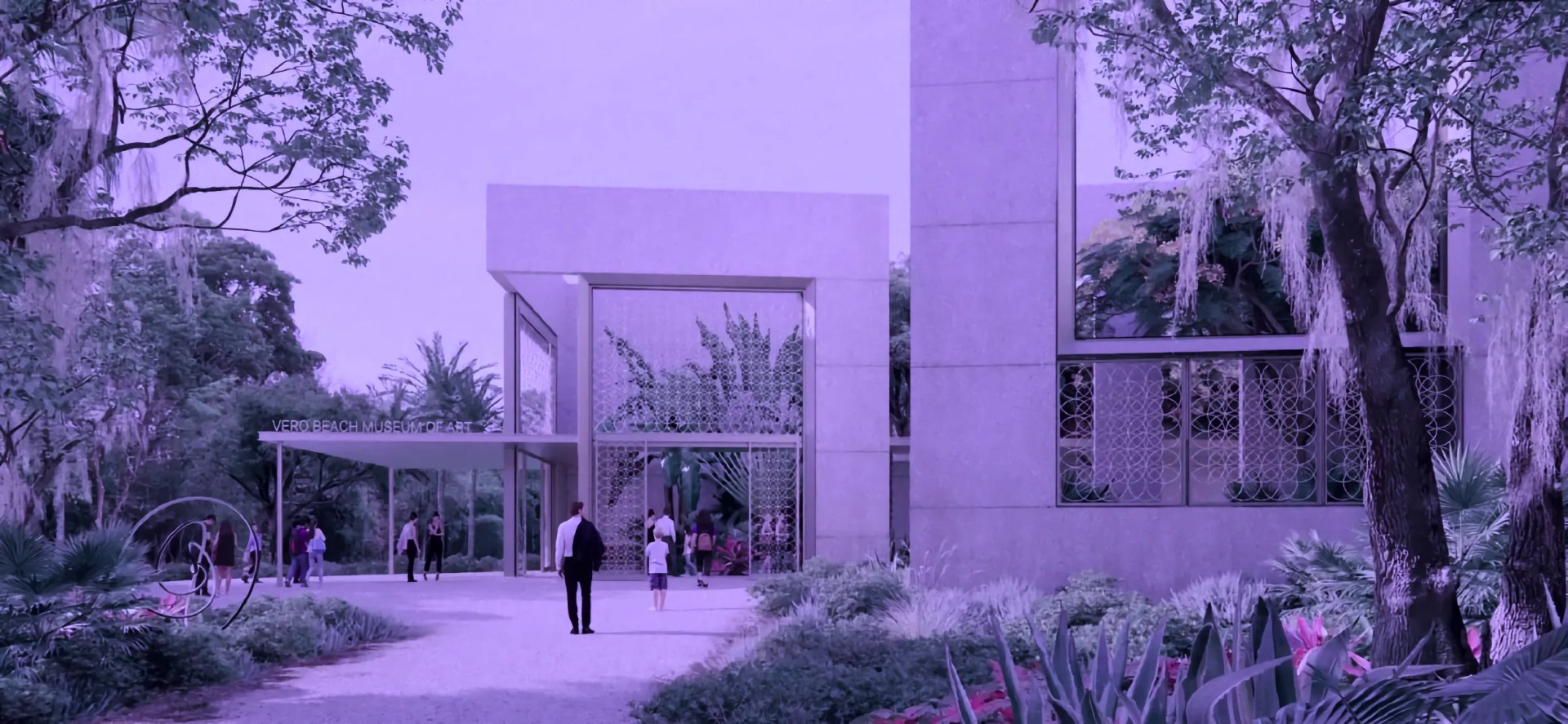 A mock-up of the newly renovated Vero Beach Museum of Art, with a purple overlay.