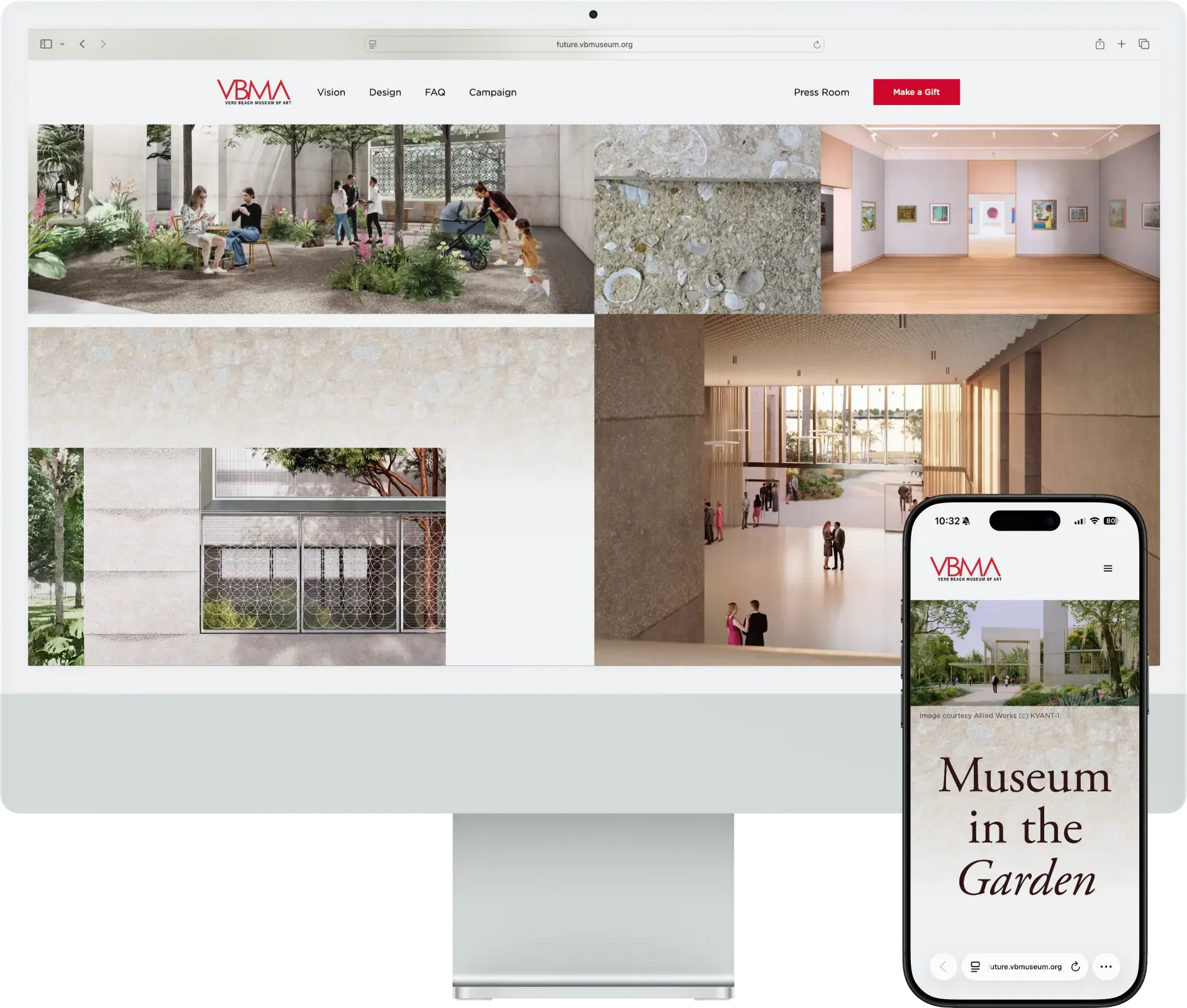 Vero Beach Museum of Art home page on a desktop computer and iPhone