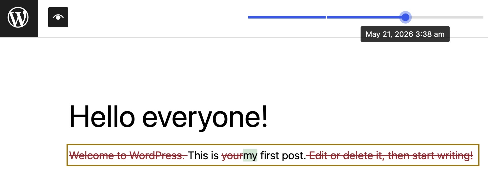 A screenshot of an example of visual revisions, showing the visible edits over time. 