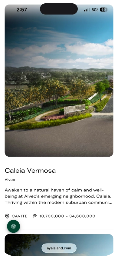 A screenshot of Ayala Land's Alveo brand site.