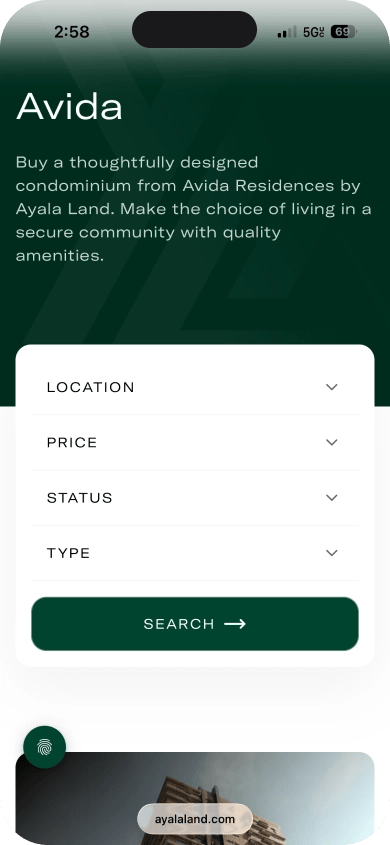 A screenshot of Ayala Land's Avida brand site. 