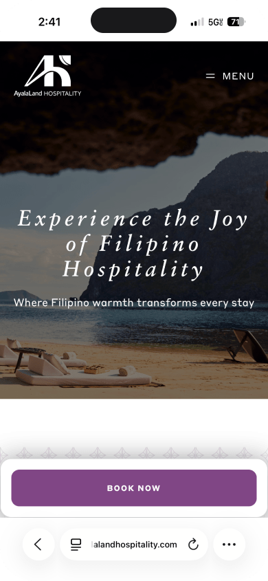 A screenshot of Ayala Land's main homescreen.