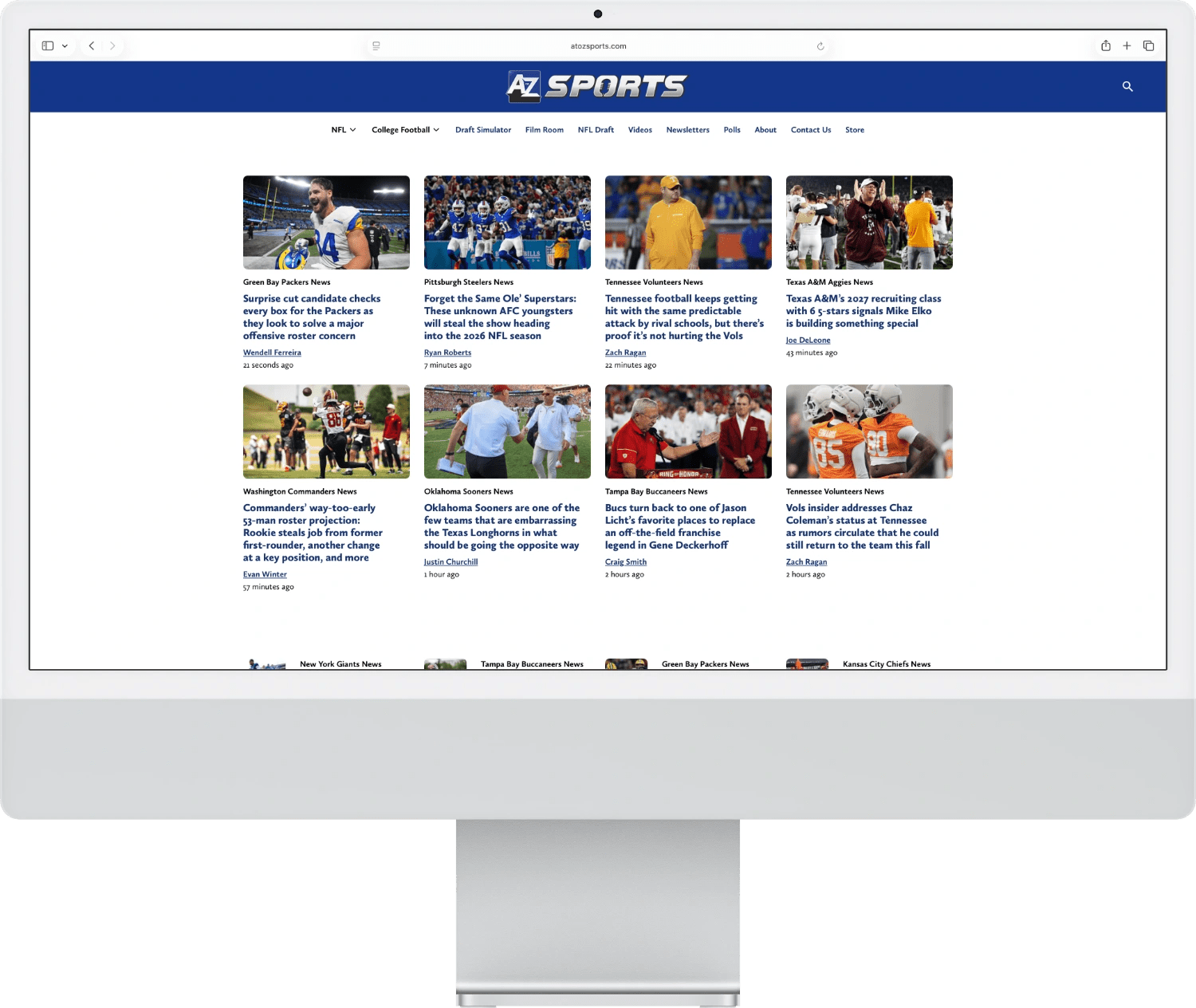 A to Z Sports' homescreen displayed on a monitor.