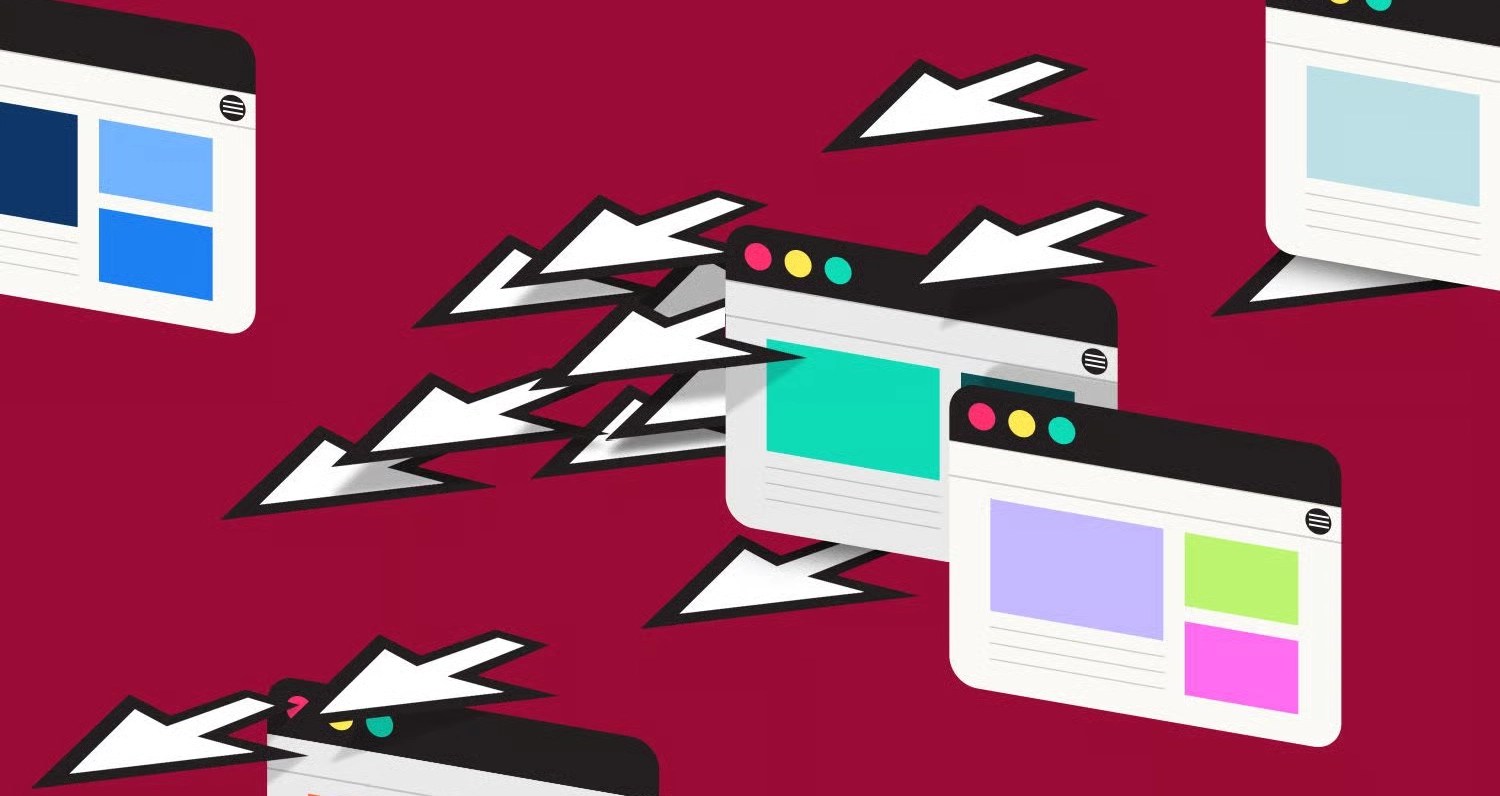 A graphic of mouse cursors flying through web browsers. 