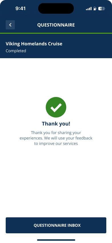 Screenshot example of a completed questionnaire, saying thank you. 