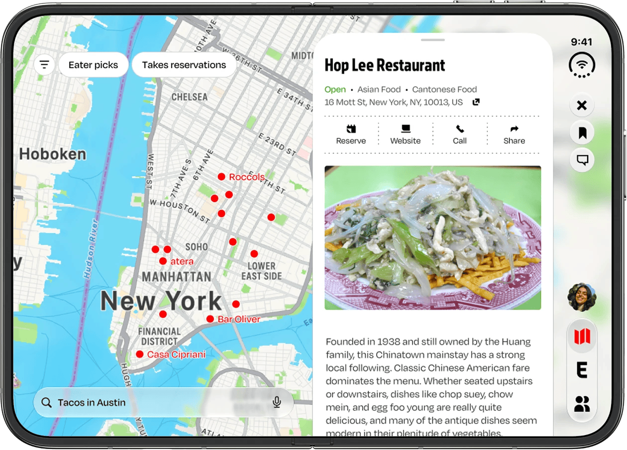 A mockup of what the Eater app could look like on the larger iPhone Duo screen.