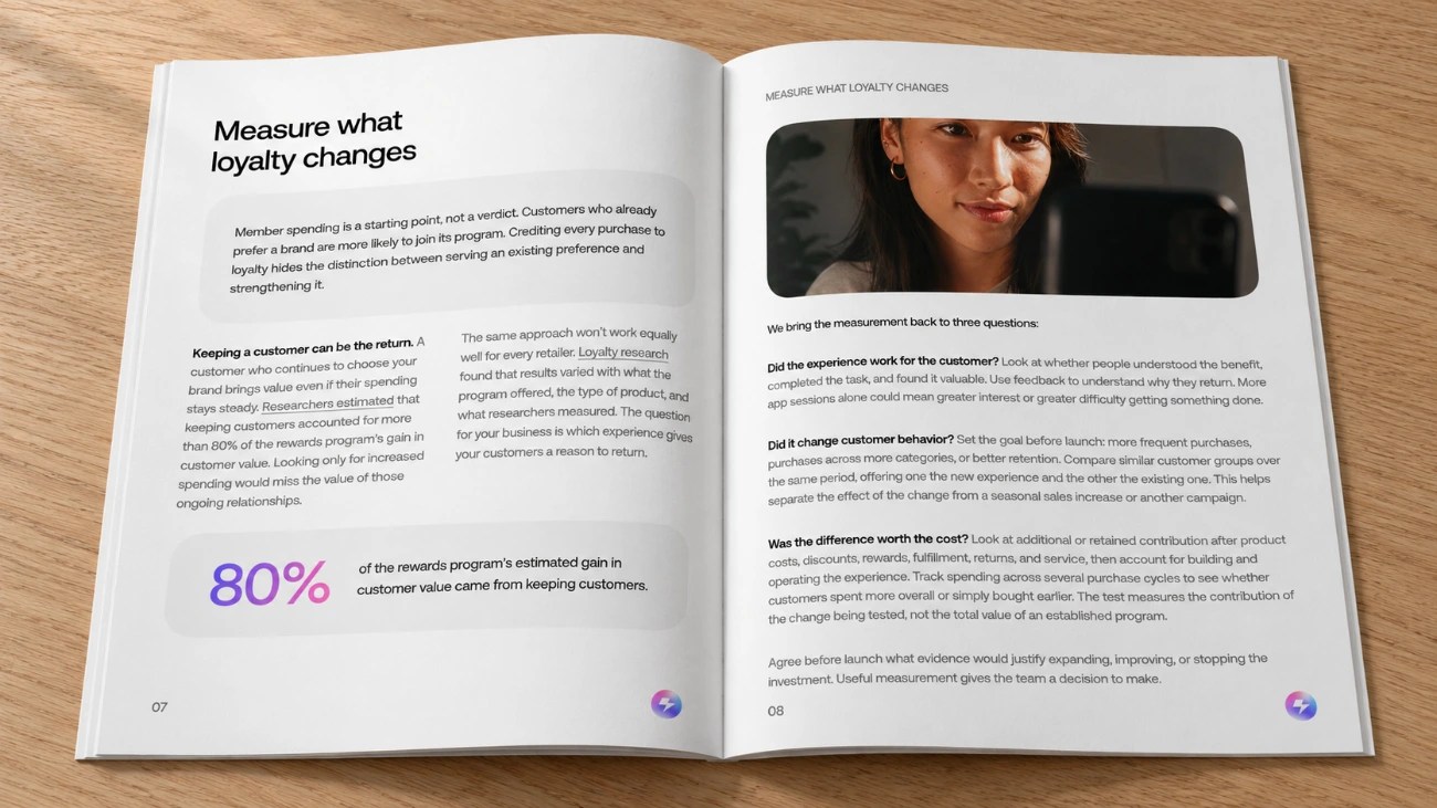 Fueled’s loyalty white paper open to “Measure what loyalty changes,” covering customer experience, purchasing behavior, retention, and business value.