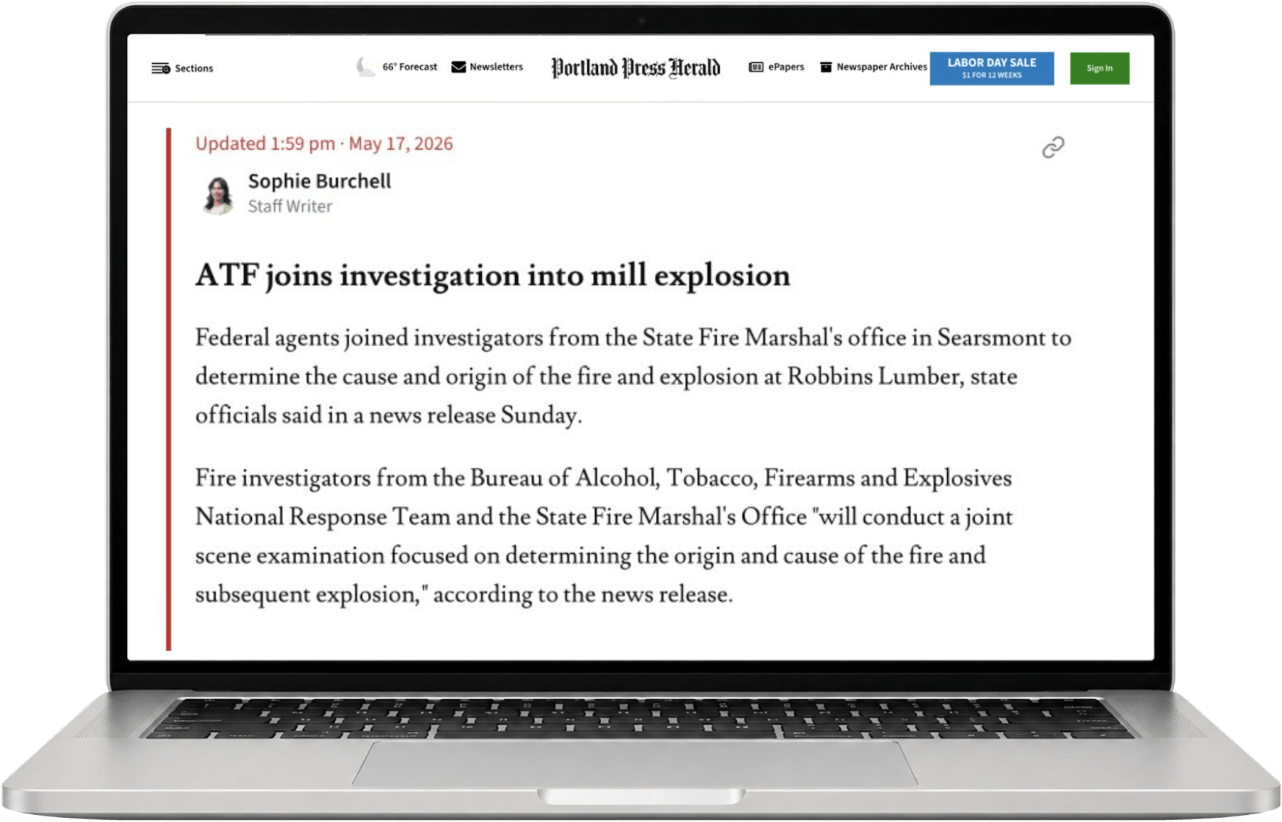 An example of the live blog feature on the Portland Press Herald site, showing live updates.
