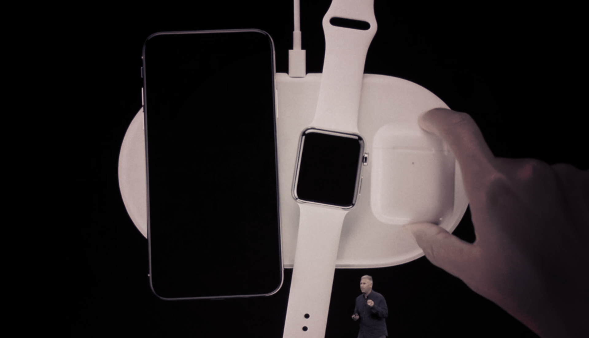 Apple presents the AirPower wireless charging pad at 2017 Keynote on screen