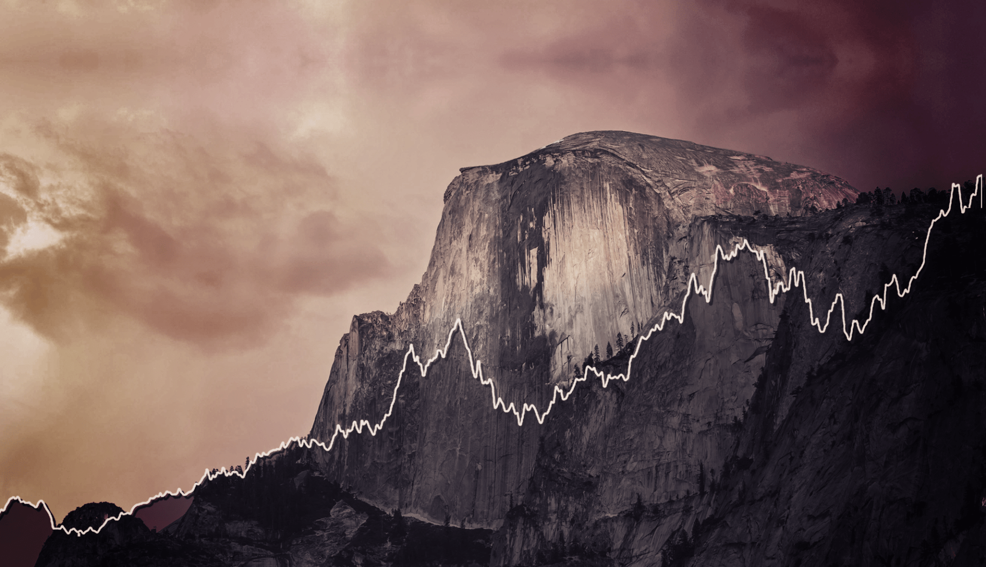 chart of aapl stock price over course of all iphone releases overlaid against a yosemite oxs wallpaper of half dome
